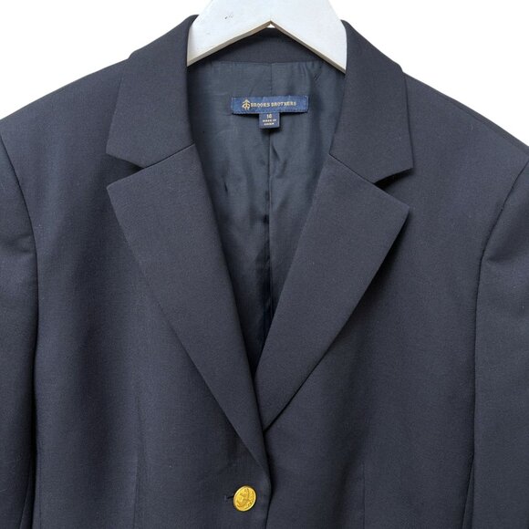 BROOKS BROTHERS Womens Navy Blue Blazer Size14 Italian Wool Goldtone Logo Button - Picture 3 of 16
